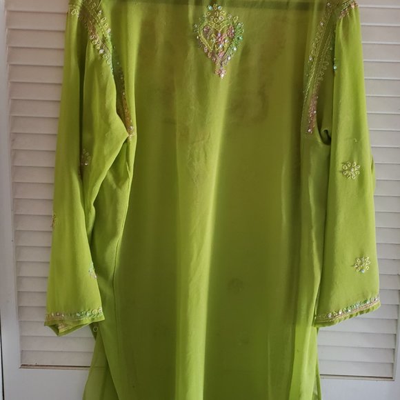 Betty B Lime Green Sheer Embroidered Tunic One Size - Picture 3 of 8